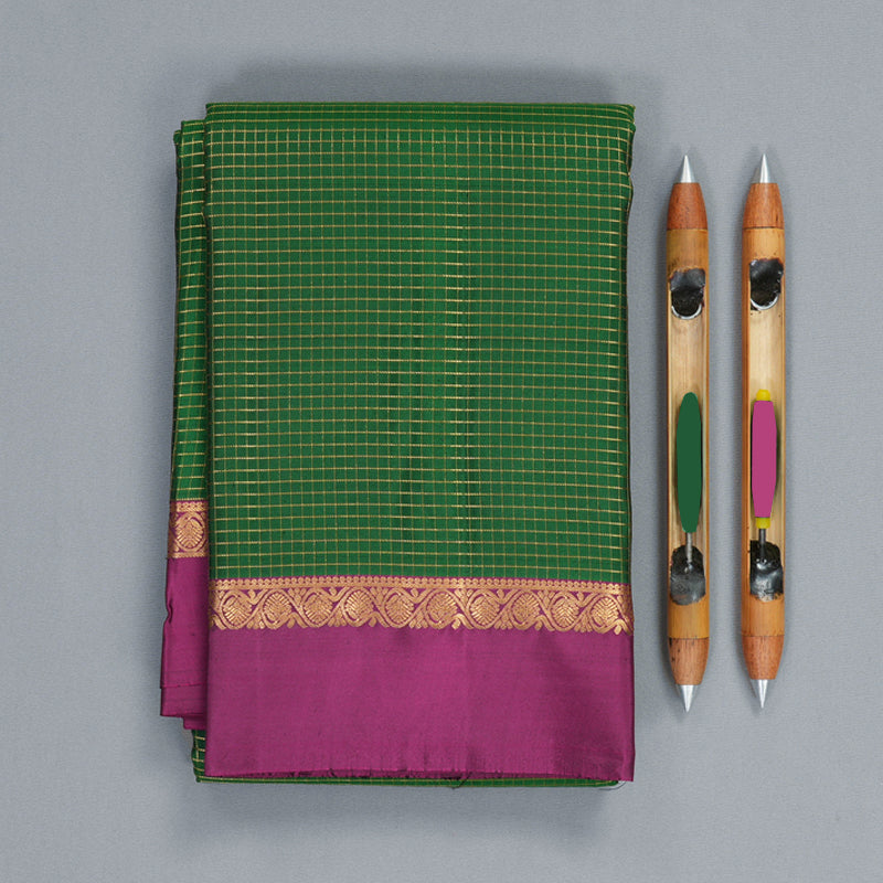 Hayagrivas Handloom Bottle Green Kanjivaram Silk Saree with Purple Border KBF977I9-21