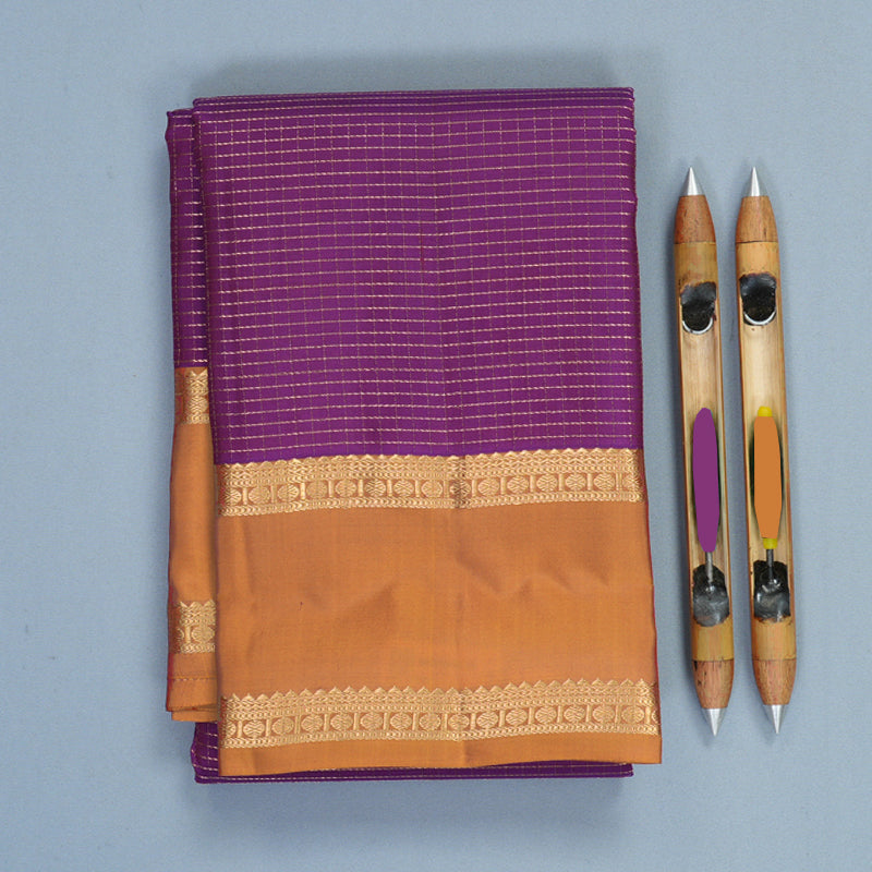 Hayagrivas Handloom Purple Kanjivaram Silk Saree with Golden Orange Border KBF977I9-25