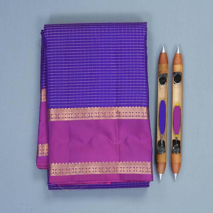 Hayagrivas Handloom Purplish-Blue Kanjivaram Silk Saree with Purple Border KBF977I9-32
