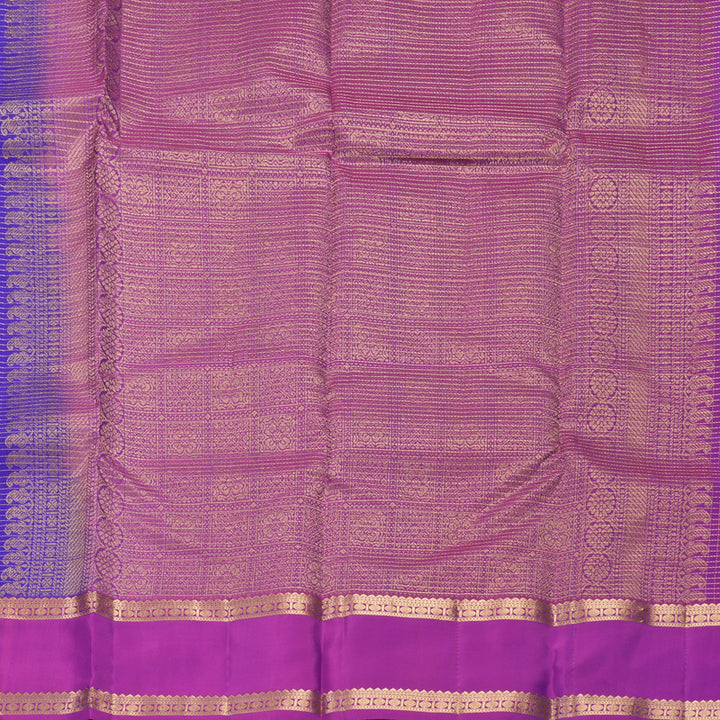 Hayagrivas Handloom Purplish-Blue Kanjivaram Silk Saree with Purple Border KBF977I9-32