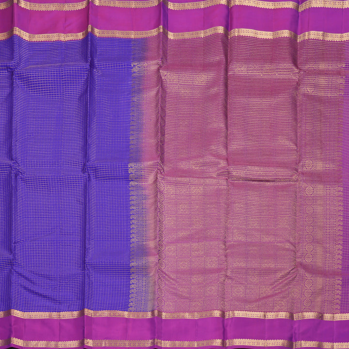 Hayagrivas Handloom Purplish-Blue Kanjivaram Silk Saree with Purple Border KBF977I9-32