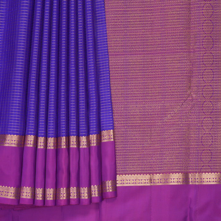 Hayagrivas Handloom Purplish-Blue Kanjivaram Silk Saree with Purple Border KBF977I9-32