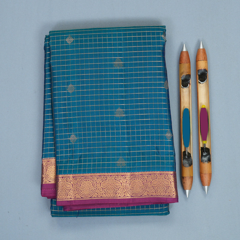 Hayagrivas Handloom Ramar Blue Kanjivaram Silk Saree with Purple Border KBF977I9-7