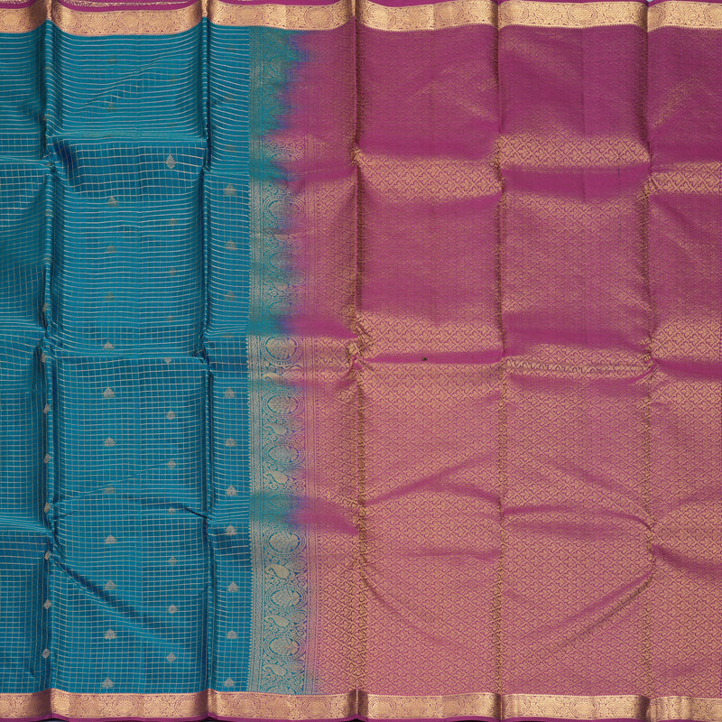 Hayagrivas Handloom Ramar Blue Kanjivaram Silk Saree with Purple Border KBF977I9-7