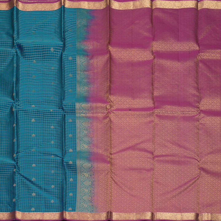Hayagrivas Handloom Ramar Blue Kanjivaram Silk Saree with Purple Border KBF977I9-7