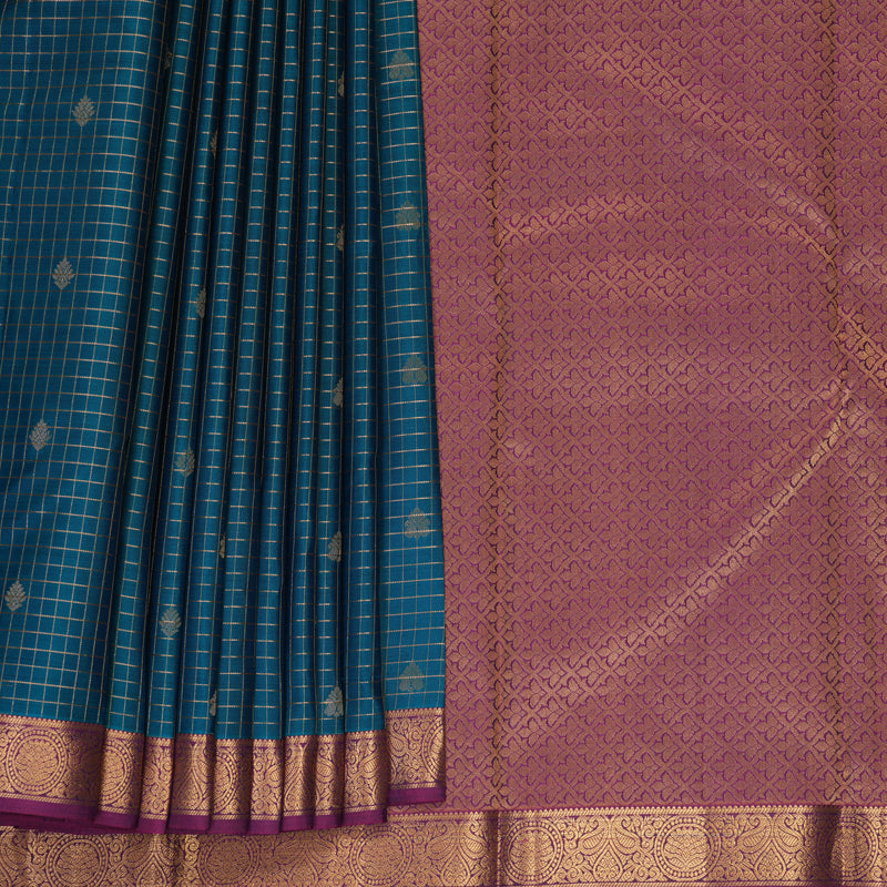 Hayagrivas Handloom Ramar Blue Kanjivaram Silk Saree with Purple Border KBF977I9-7