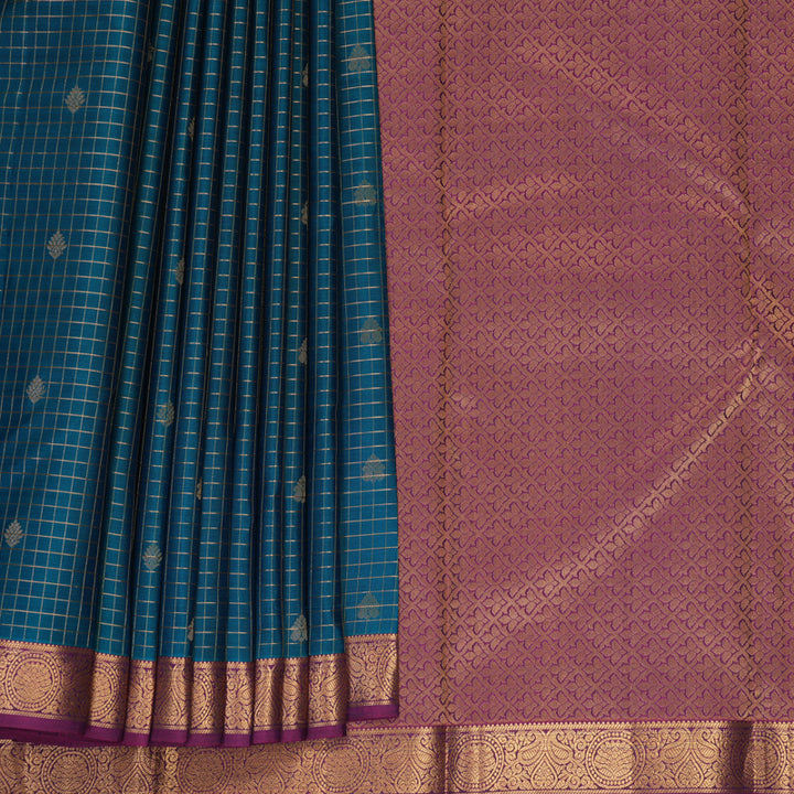 Hayagrivas Handloom Ramar Blue Kanjivaram Silk Saree with Purple Border KBF977I9-7