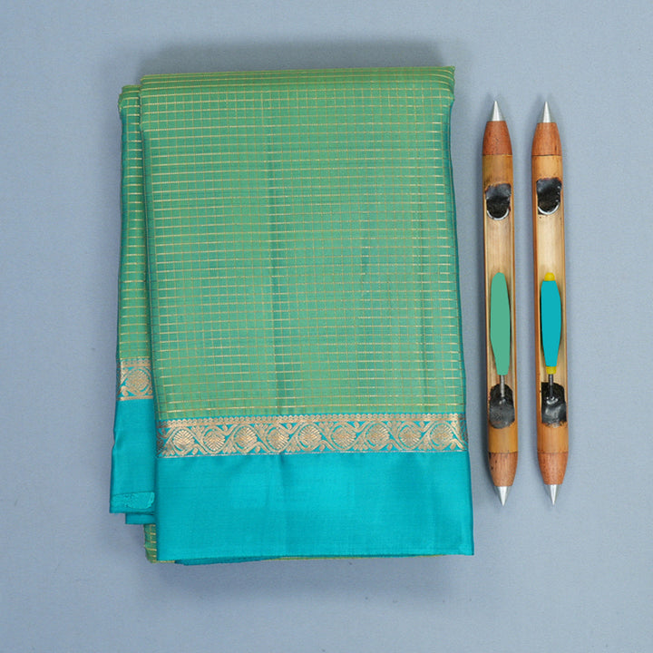Hayagrivas Handloom Sea Green Kanjivaram Silk Saree with Sky Blue Border KBF977I9-8