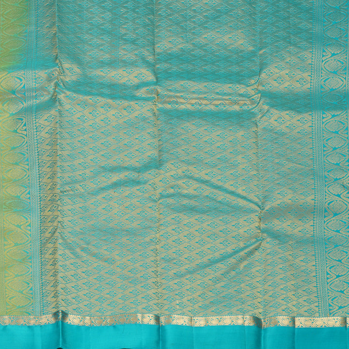Hayagrivas Handloom Sea Green Kanjivaram Silk Saree with Sky Blue Border KBF977I9-8