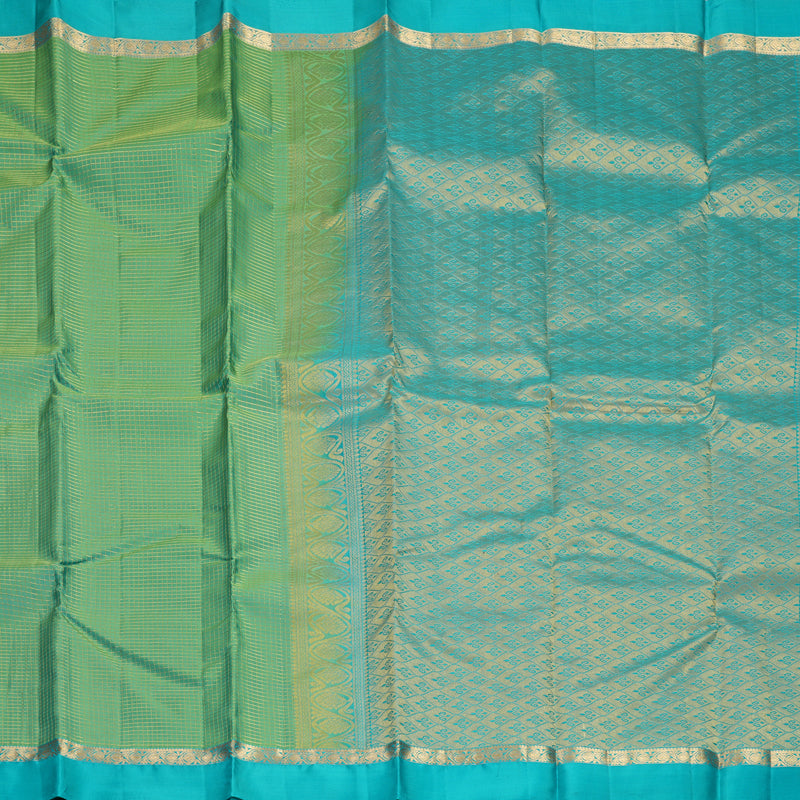 Hayagrivas Handloom Sea Green Kanjivaram Silk Saree with Sky Blue Border KBF977I9-8