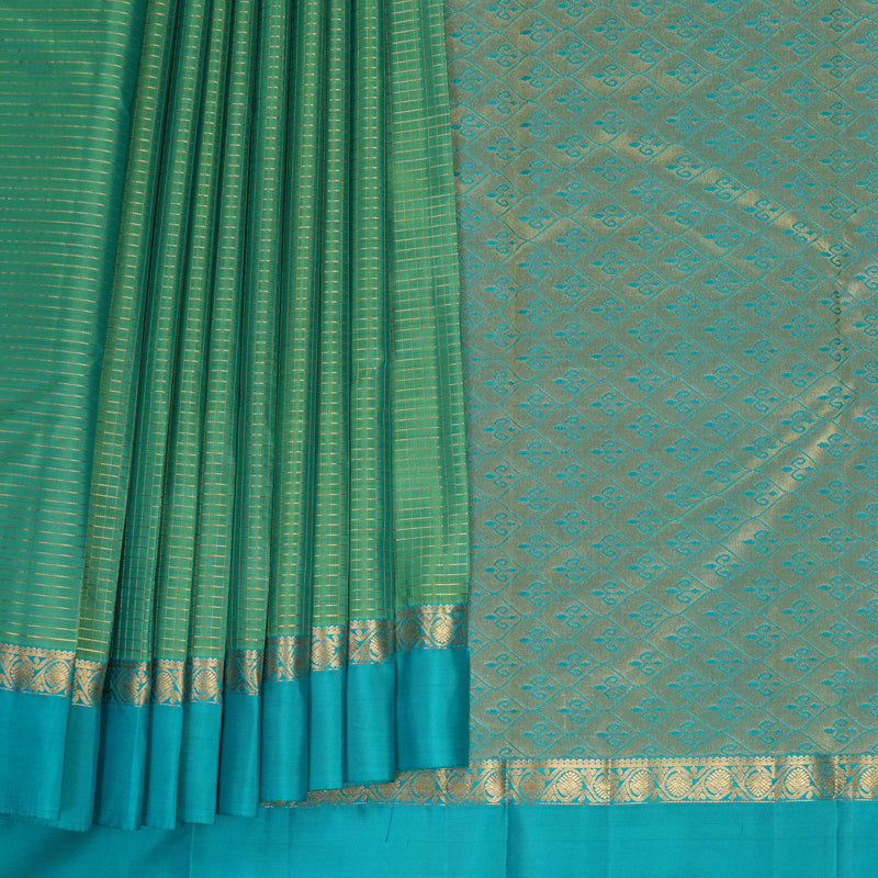 Hayagrivas Handloom Sea Green Kanjivaram Silk Saree with Sky Blue Border KBF977I9-8