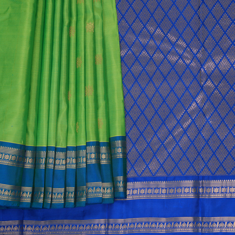 Hayagrivas Handloom Parrot Green Kanjivaram Silk Saree with Mayilkazhuthu Border KBF978I1-1