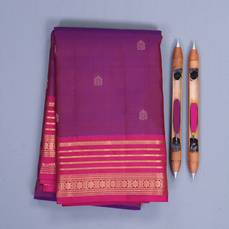 Hayagrivas Handloom Purple Kanjivaram Silk Saree with Pink Border KBF978I2-31