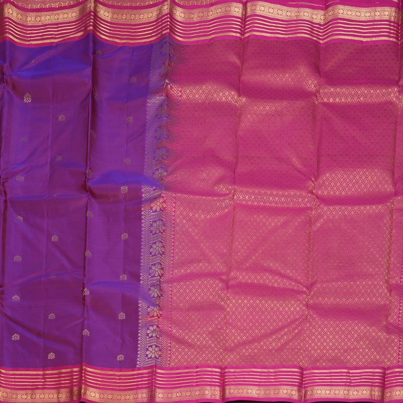 Hayagrivas Handloom Purple Kanjivaram Silk Saree with Pink Border KBF978I2-31