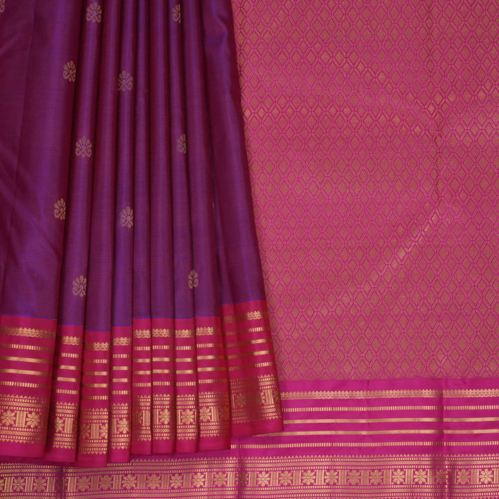 Hayagrivas Handloom Purple Kanjivaram Silk Saree with Pink Border KBF978I2-31