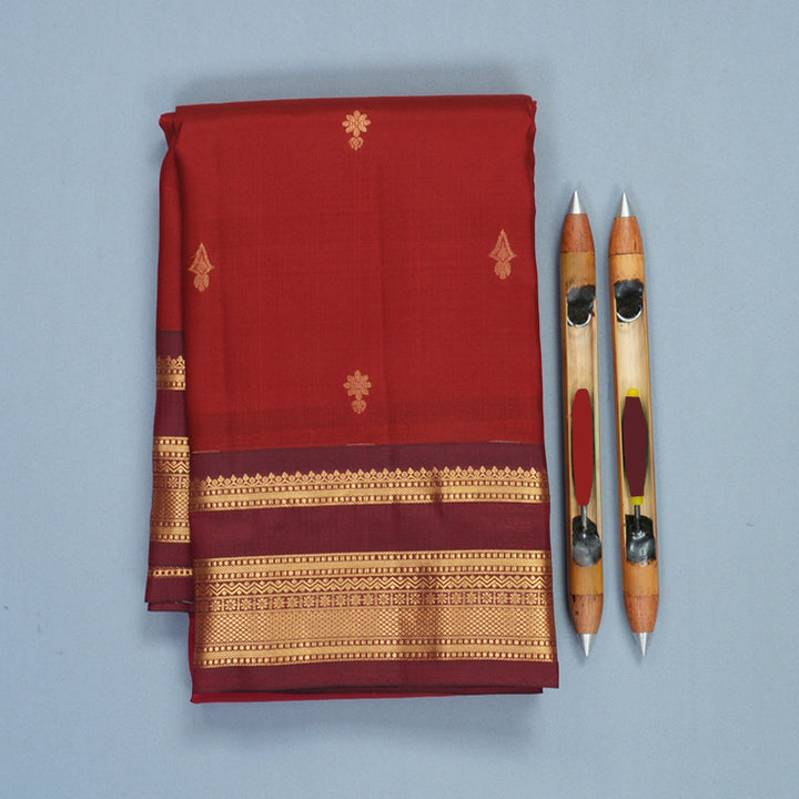Hayagrivas Handloom Dark Red Kanjivaram Silk Saree with Maroon Border KBF978I2-33