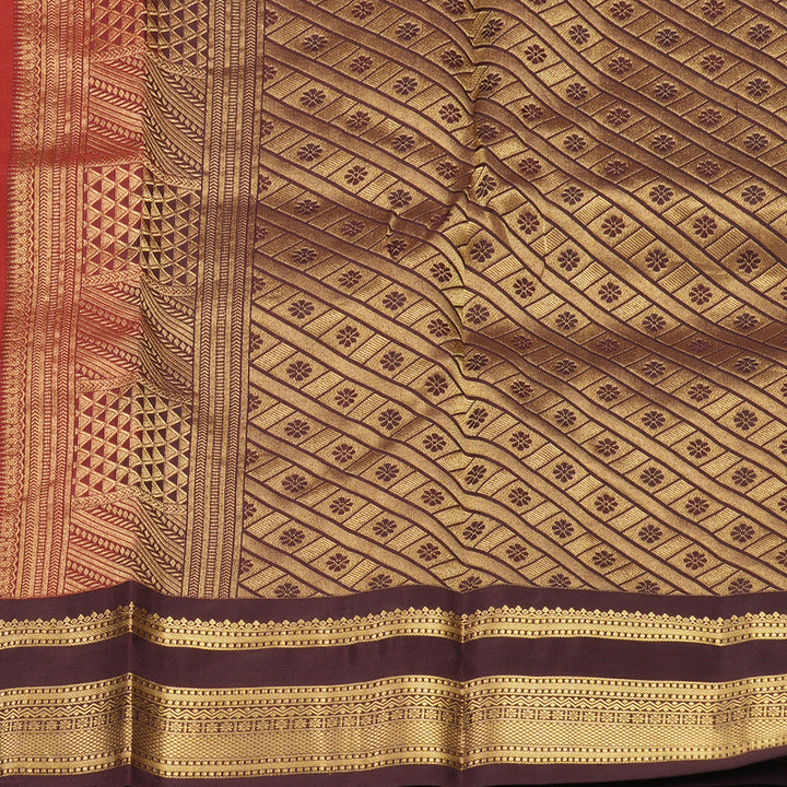 Hayagrivas Handloom Dark Red Kanjivaram Silk Saree with Maroon Border KBF978I2-33