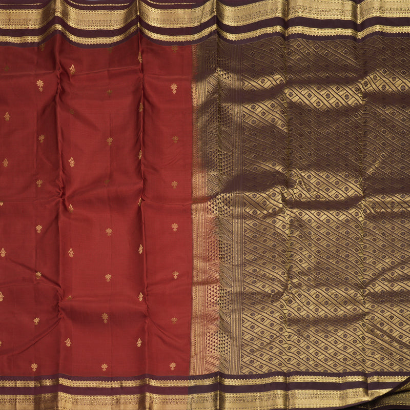 Hayagrivas Handloom Dark Red Kanjivaram Silk Saree with Maroon Border KBF978I2-33