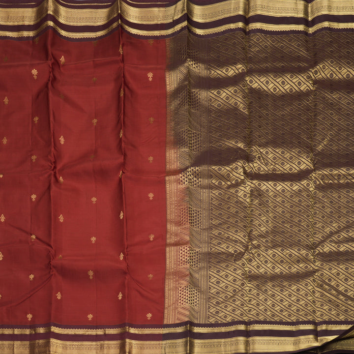 Hayagrivas Handloom Dark Red Kanjivaram Silk Saree with Maroon Border KBF978I2-33