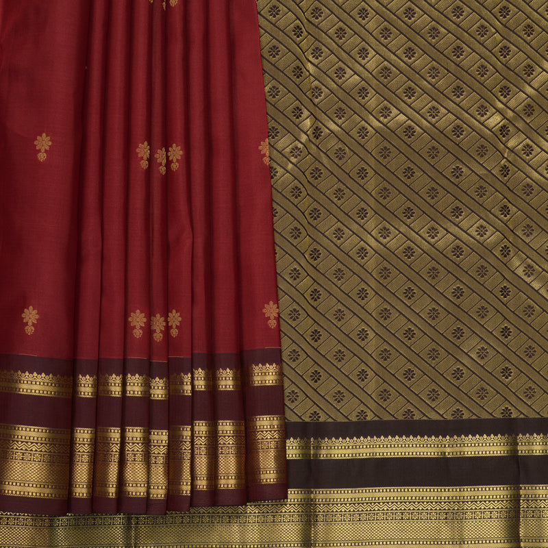 Hayagrivas Handloom Dark Red Kanjivaram Silk Saree with Maroon Border KBF978I2-33