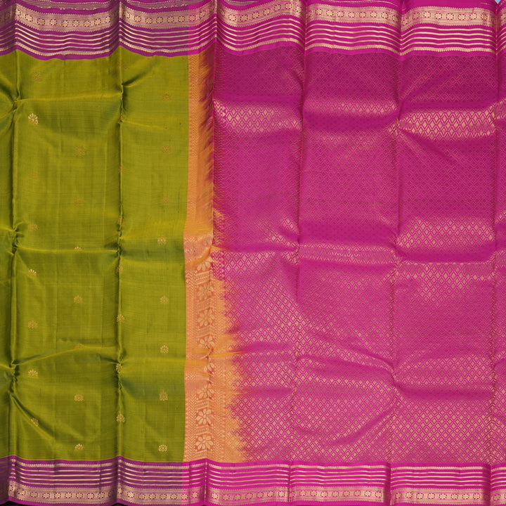 Hayagrivas Handloom Olive Green Kanjivaram Silk Saree with Purple Border KBF978I2-44