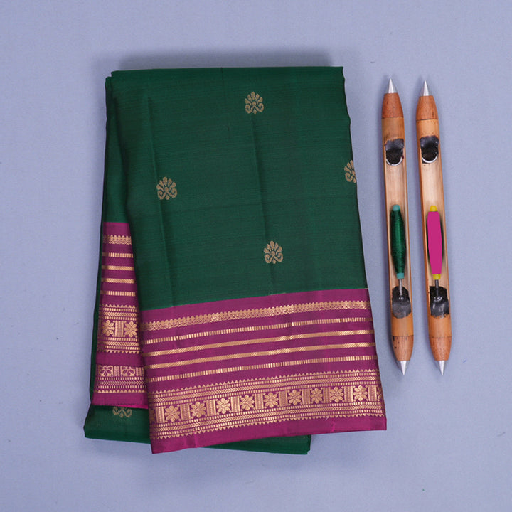 Hayagrivas Handloom Bottle Green Kanjivaram Silk Saree with Purple Border KBF978I2-5