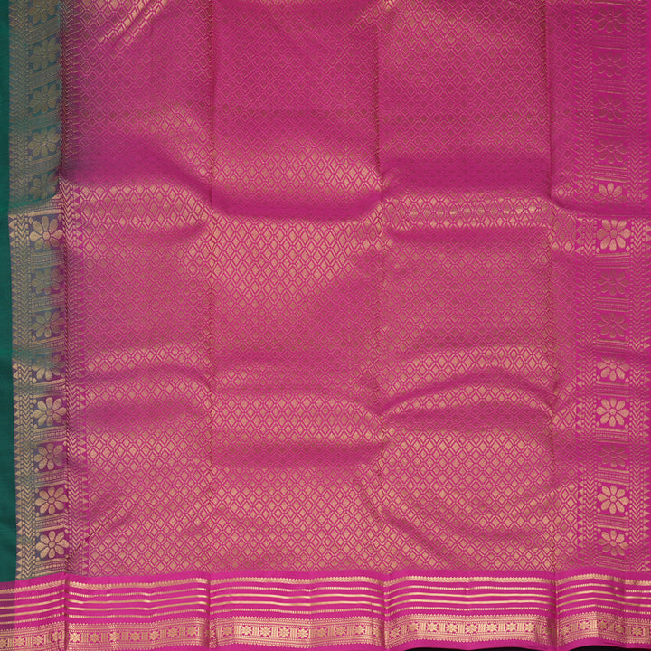 Hayagrivas Handloom Bottle Green Kanjivaram Silk Saree with Purple Border KBF978I2-5