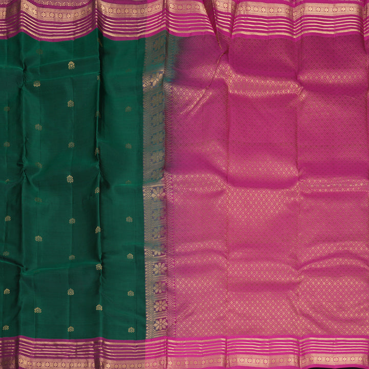 Hayagrivas Handloom Bottle Green Kanjivaram Silk Saree with Purple Border KBF978I2-5