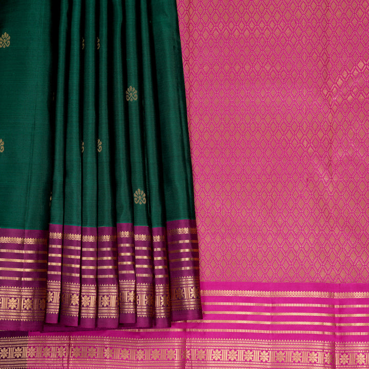 Hayagrivas Handloom Bottle Green Kanjivaram Silk Saree with Purple Border KBF978I2-5