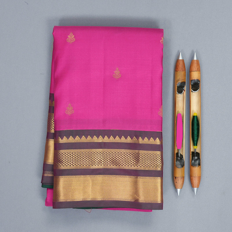 Hayagrivas Handloom Rani Pink Kanjivaram Silk Saree with Mayilkazhuthu Border KBF978I2-53