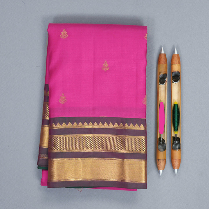 Hayagrivas Handloom Rani Pink Kanjivaram Silk Saree with Mayilkazhuthu Border KBF978I2-53