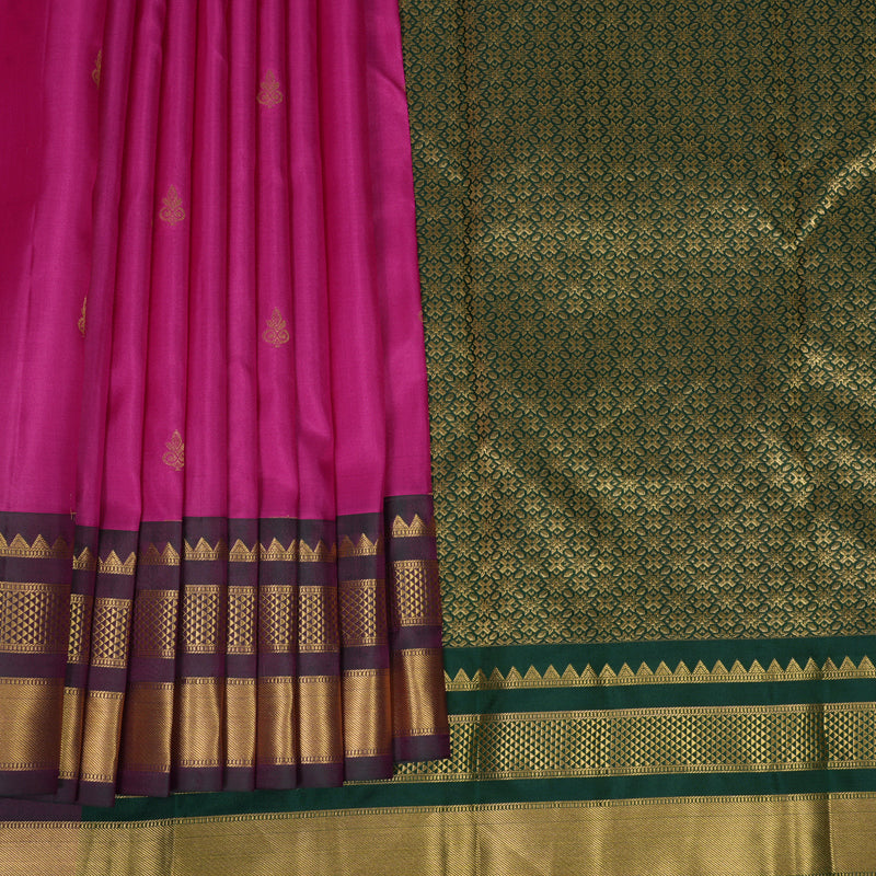 Hayagrivas Handloom Rani Pink Kanjivaram Silk Saree with Mayilkazhuthu Border KBF978I2-53