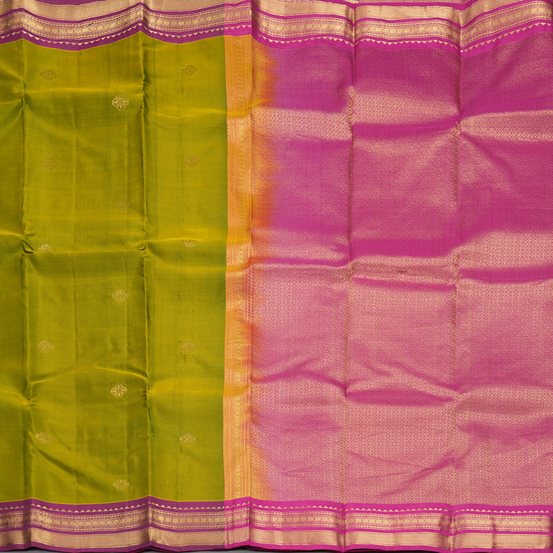 Hayagrivas Handloom Olive Green Kanjivaram Silk Saree with Purple Border KBF978I2-57
