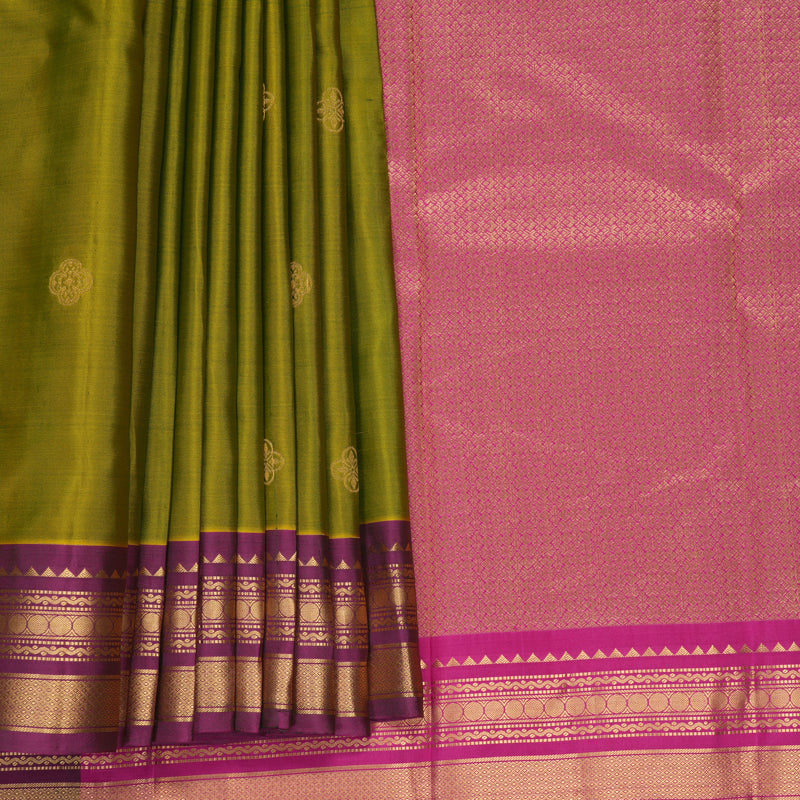 Hayagrivas Handloom Olive Green Kanjivaram Silk Saree with Purple Border KBF978I2-57