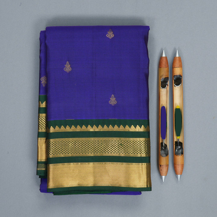 Hayagrivas Handloom MS Blue Kanjivaram Silk Saree with Bottle Green Border KBF978I2-9