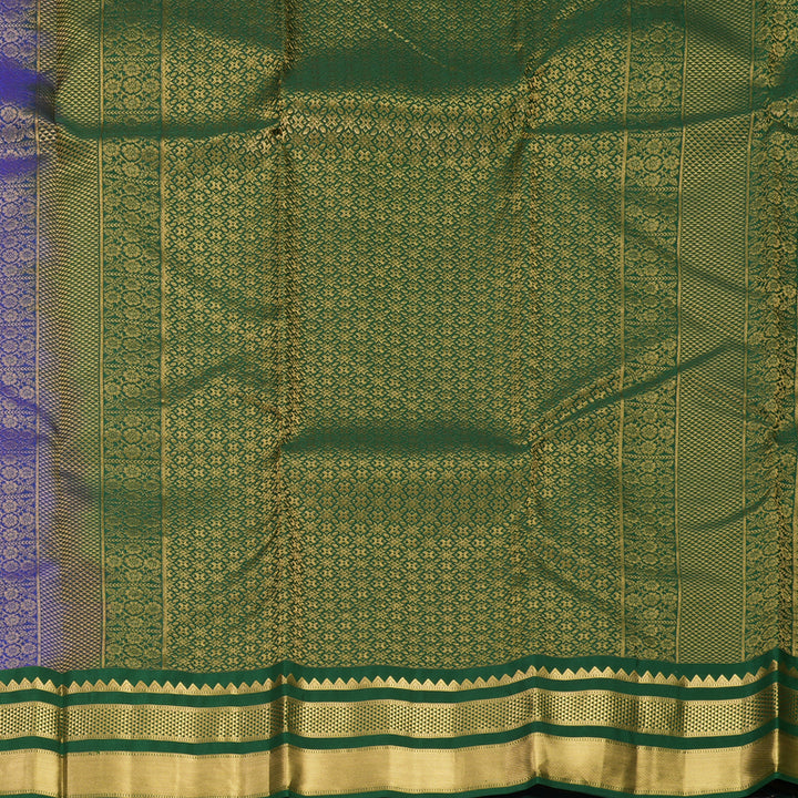 Hayagrivas Handloom MS Blue Kanjivaram Silk Saree with Bottle Green Border KBF978I2-9