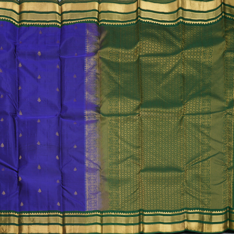 Hayagrivas Handloom MS Blue Kanjivaram Silk Saree with Bottle Green Border KBF978I2-9