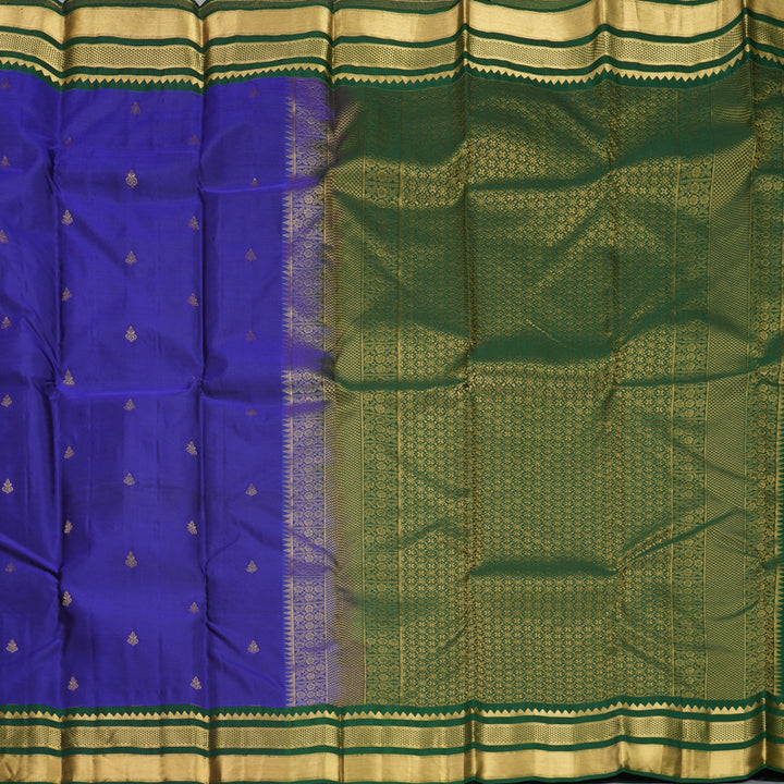 Hayagrivas Handloom MS Blue Kanjivaram Silk Saree with Bottle Green Border KBF978I2-9