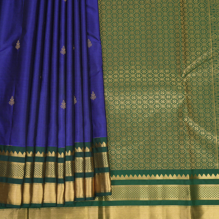 Hayagrivas Handloom MS Blue Kanjivaram Silk Saree with Bottle Green Border KBF978I2-9