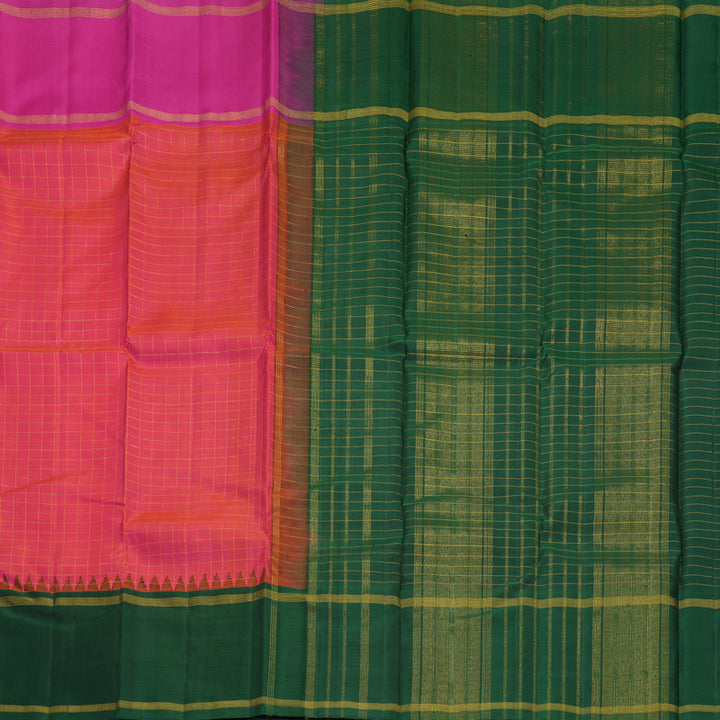 Hayagrivas Handloom Orangish-Pink Kanjivaram Silk Saree with Ganga Jamuna Border KBF979I3-1