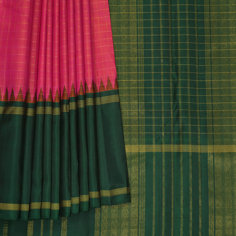 Hayagrivas Handloom Orangish-Pink Kanjivaram Silk Saree with Ganga Jamuna Border KBF979I3-1