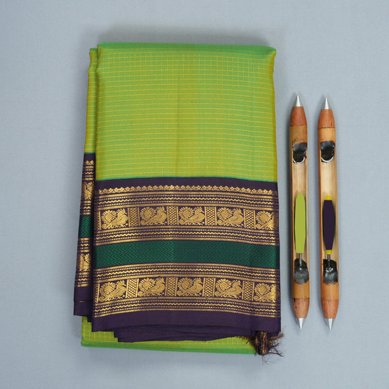 Hayagrivas Handloom Fluorescent Green Kanjivaram Silk Saree with Nagapazham Border KBF979I8-1