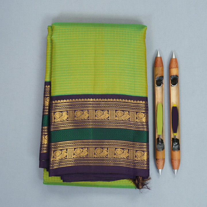 Hayagrivas Handloom Fluorescent Green Kanjivaram Silk Saree with Nagapazham Border KBF979I8-1