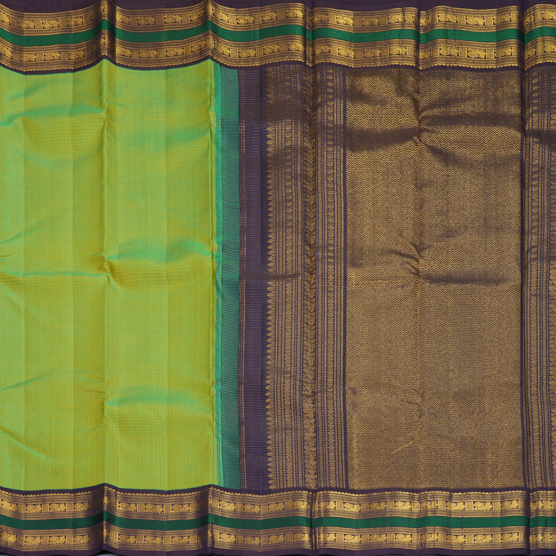 Hayagrivas Handloom Fluorescent Green Kanjivaram Silk Saree with Nagapazham Border KBF979I8-1