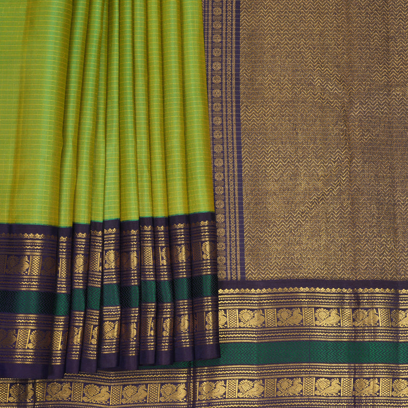Hayagrivas Handloom Fluorescent Green Kanjivaram Silk Saree with Nagapazham Border KBF979I8-1