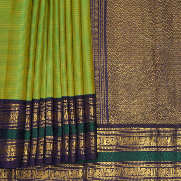 Hayagrivas Handloom Fluorescent Green Kanjivaram Silk Saree with Nagapazham Border KBF979I8-1
