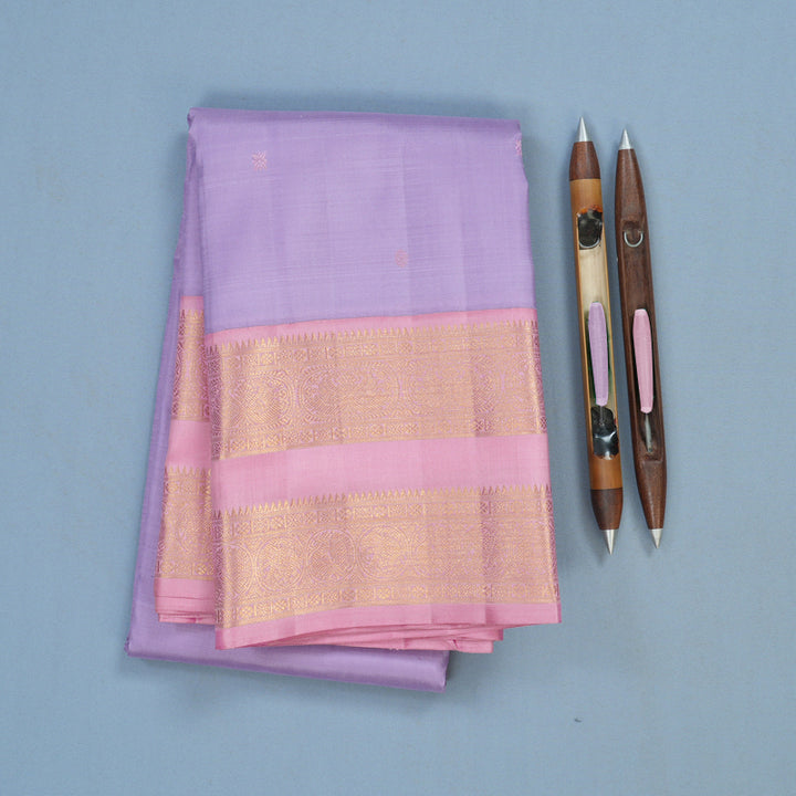 Hayagrivas Handloom Lilac Kanjivaram Silk Saree with Rose Pink Border KBF97D1-1