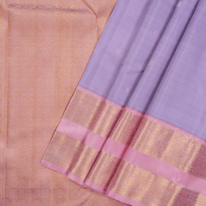 Hayagrivas Handloom Lilac Kanjivaram Silk Saree with Rose Pink Border KBF97D1-1