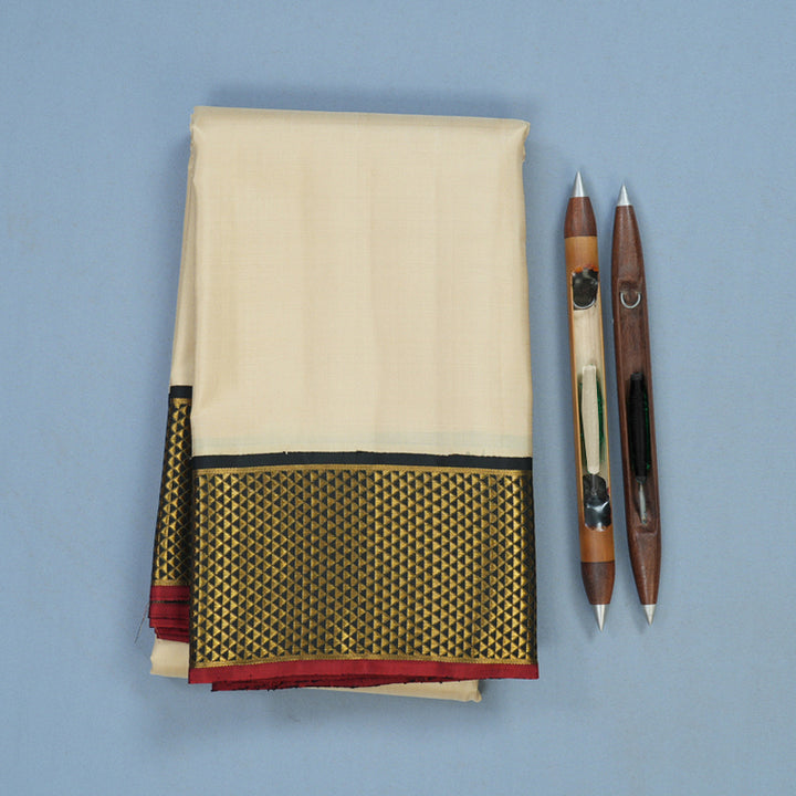 Hayagrivas Handloom Beige Kanjivaram Silk Saree with Black Border KBF97D2-1