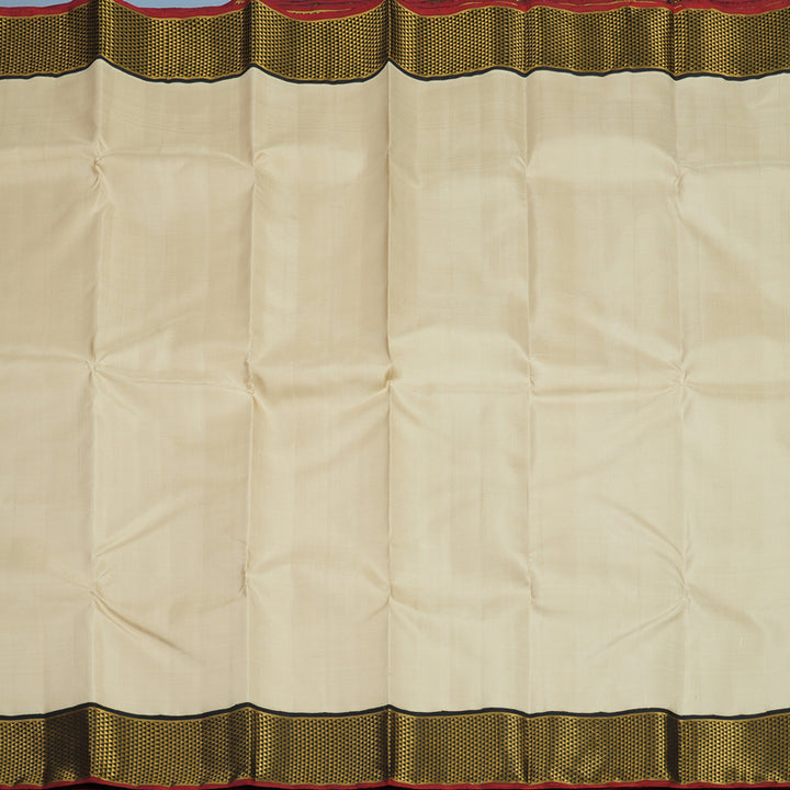 Hayagrivas Handloom Beige Kanjivaram Silk Saree with Black Border KBF97D2-1